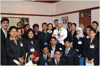 Students with Dr. Devi Shetty at Narayana Hrudalaya